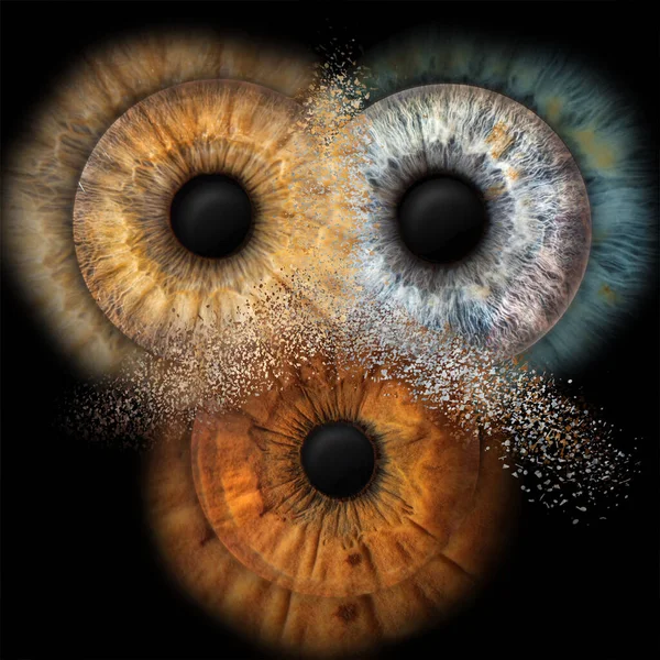 Trójka Oczu Wykonanych Trybie Makro Różnych Osób Symulujących Kolizję — Zdjęcie stockowe