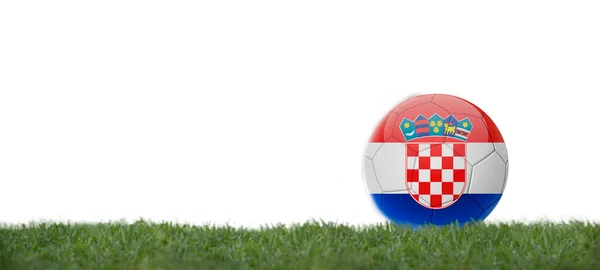 Футбольный Мяч Хорватским Флагом Траве Пространство Копирования Белом Фоне — стоковое фото