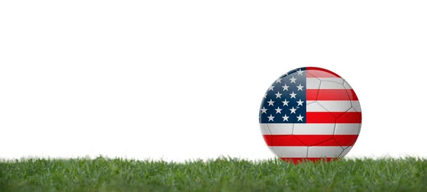 Bandeira Dos Estados Unidos Bola Futebol Grama Espaço Cópia Com — Fotografia de Stock