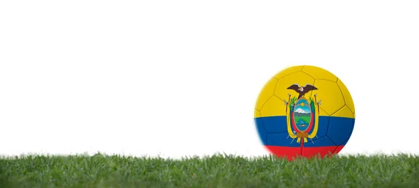 Fotboll Med Ecuador Flagga Gräs Kopiera Utrymme Med Vit Bakgrund — Stockfoto