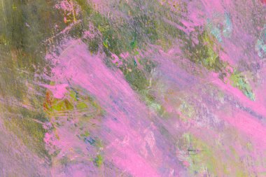 Renkli yaratıcı arkaplan: Ahşap bir palette yağlı boya kalıntıları, kısa odak, seçici bulanık