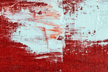 soyut yaratıcı arkaplan: tuvali ayarlarken beyaz ve kırmızı renkli astar lekeleri, geçici nesne. 