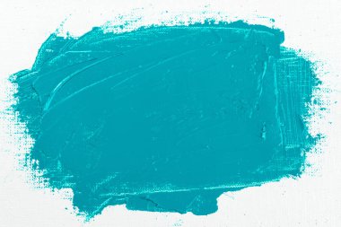 geniş bir turkuaz boya darbesi beyaz kabarık bir dokuma sanatı gazlı bezi yakın plan, ton, serbest alan 