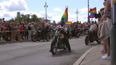 Slow motion video of pride parade in Stockholm Sweden August 2022