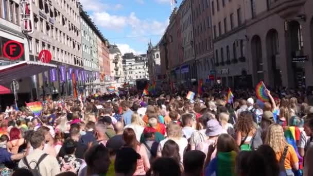 Een Groep Mensen Vieren Trots Stockholm Zweden Augustus 2022 Hoge — Stockvideo