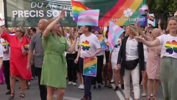 Group People Celebrating Pride Stockholm Sweden August 2022 High Quality — Stock Video