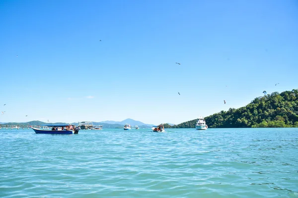 Bela Vista Natureza Barcos Mar Águias Céu — Fotografia de Stock