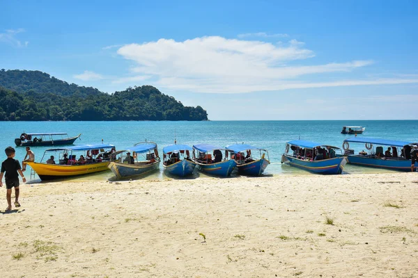 Langkawi Sziget Kedah Malajzia 2020 December Kilátás Személyhajókra Strandon — Stock Fotó