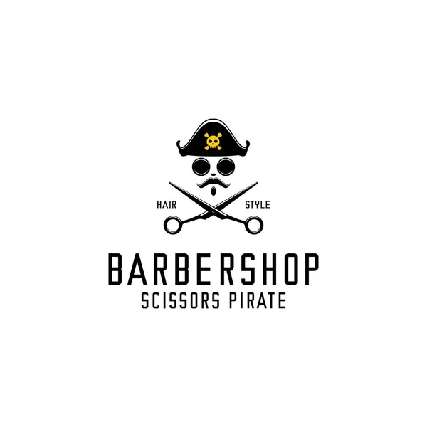 Barbershop Logo Illustration Vector Vector Scissors Pirate Vector — Stock Vector