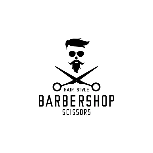 Vecteur Barbeshop Logo Illustration Visage Ciseaux Vecteur — Image vectorielle