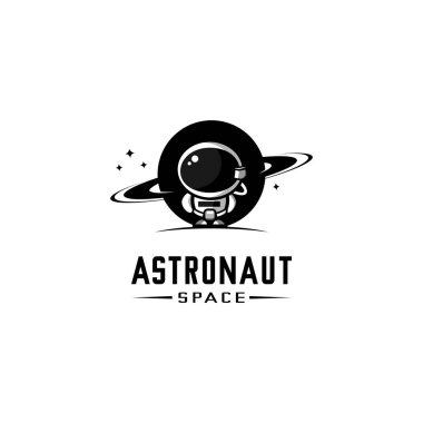 Astronot logo illüstrasyon vektörü, sevimli logo, gezegen vektörü