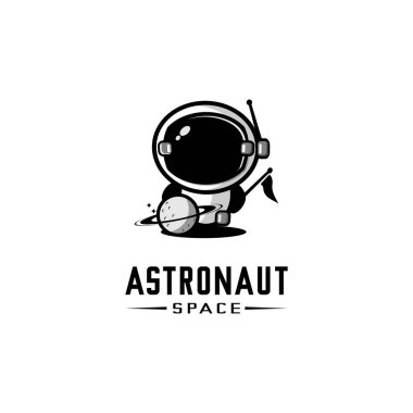 Astronot logo illüstrasyon vektörü, sevimli logo, gezegen vektörü
