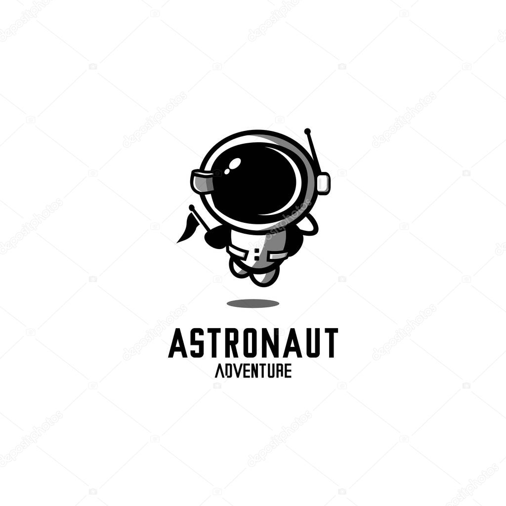 Flying astronaut vector flying carrying flag, astronaut logo illustration vector
