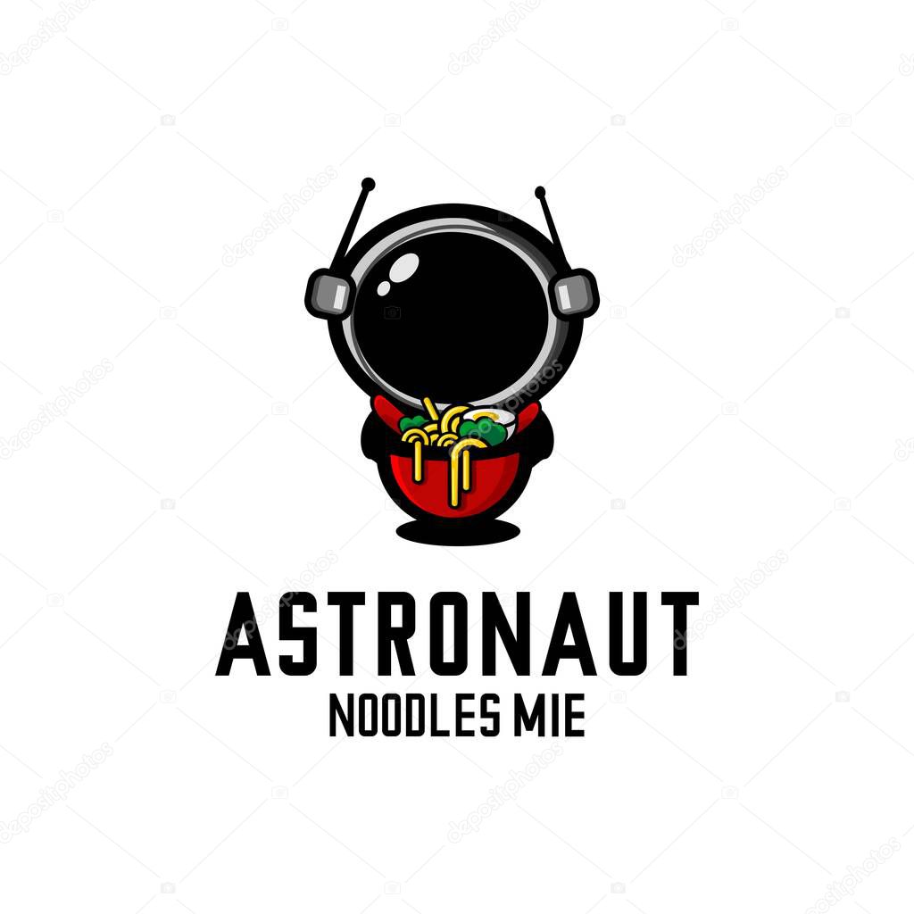 Vector illustration of astronaut carrying a bowl of noodles, restaurant logo