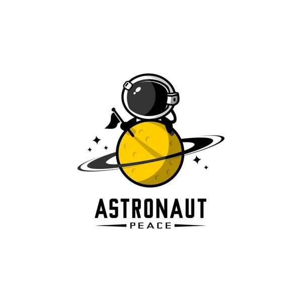 Vektorillustration Des Astronauten Logos Das Eine Flagge Auf Dem Planeten — Stockvektor