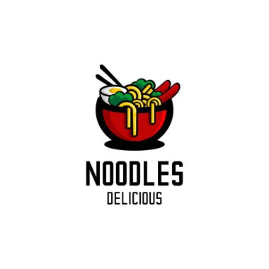 Logo illüstrasyon vektörü, lezzetli erişte kasesi.