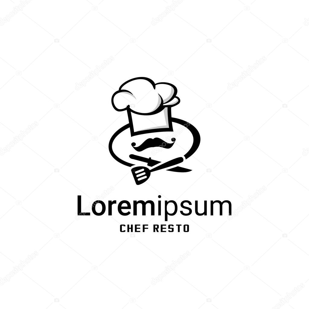Chef logo illustration vector, restaurant logo, chef hat vector, knife and cooking tools