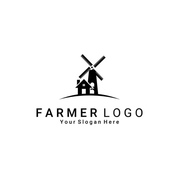 Windmühlenvektor Haus Landwirt Logo Illustrationsvektor Marke — Stockvektor