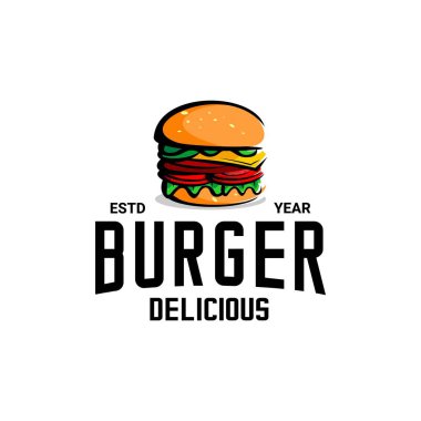 Hamburger logo vektörü, restoran logo illüstrasyon tasarımı, marka, etiket, şablon