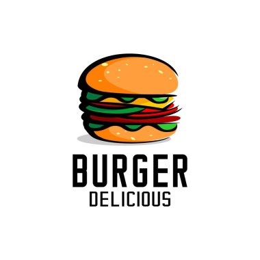 Hamburger logo vektörü, restoran logo illüstrasyon tasarımı, marka, etiket, şablon