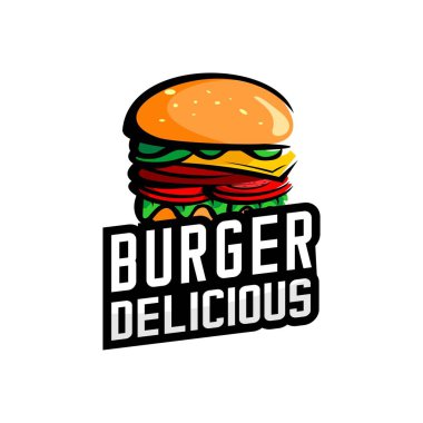 Hamburger logo vektörü, restoran logo illüstrasyon tasarımı, marka, etiket, şablon