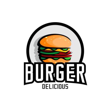 Hamburger logo vektörü, restoran logo illüstrasyon tasarımı, marka, etiket, şablon