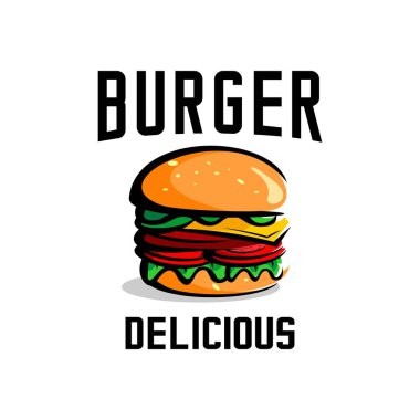 Hamburger logo vektörü, restoran logo illüstrasyon tasarımı, marka, etiket, şablon