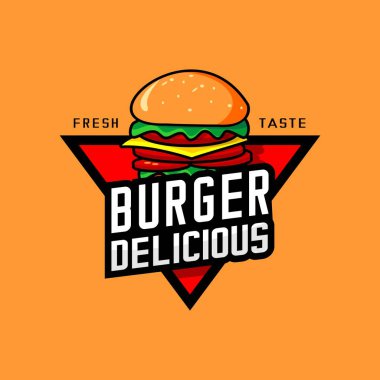 Beyaz arkaplanı olan hamburger logosu vektörü