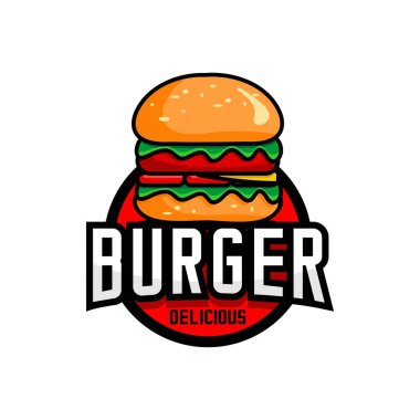 Beyaz arkaplanı olan hamburger logosu vektörü