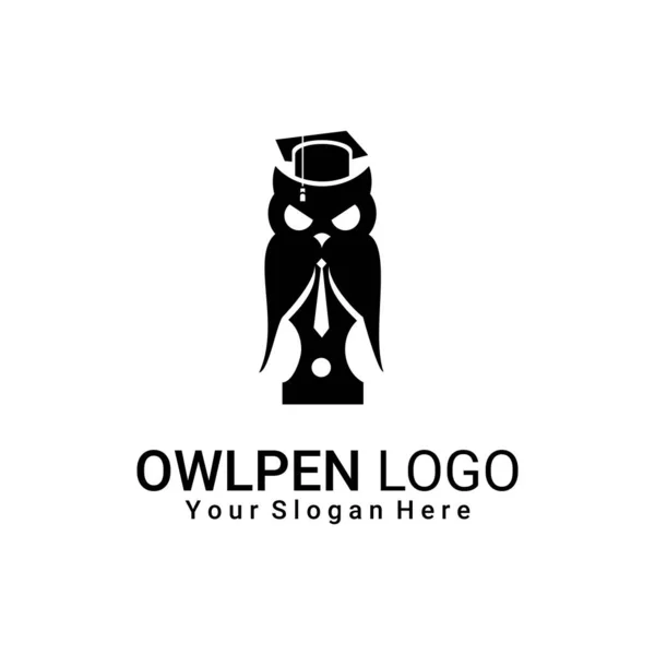 Logo Éducation Hibou Oiseau Stylo Vecteur — Image vectorielle