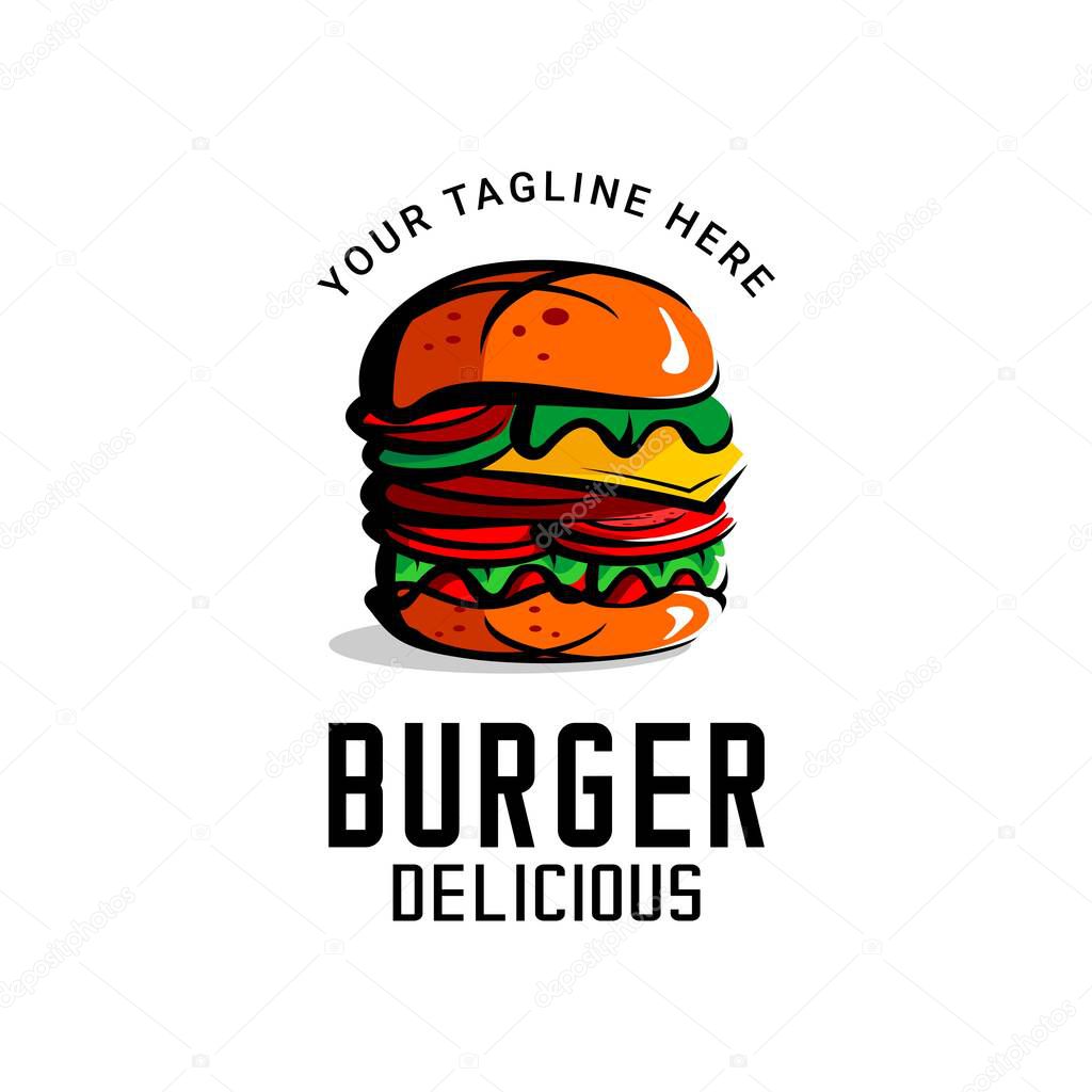 Burger logo illustration vector, big hamburger template vector
