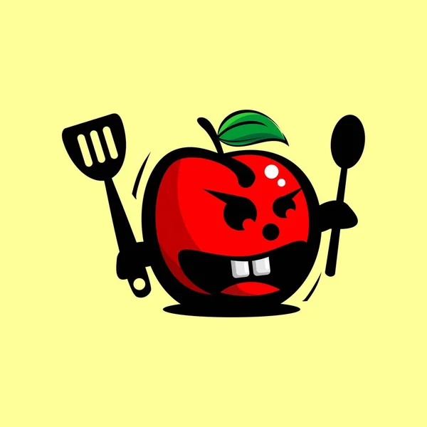 Vector Illustration Cute Fruit Character Cartoon Red Apple Vector Holding — Stock vektor