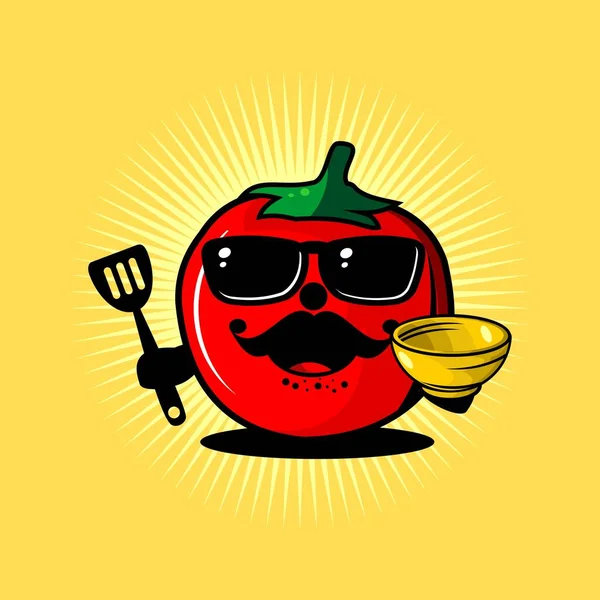 Red Tomato Character Illustration Vector Cute Tomato — Stock vektor