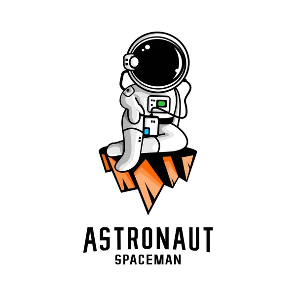 Cute Astronaut Cartoon Illustration Vector Icon Logo Print — Stock Vector