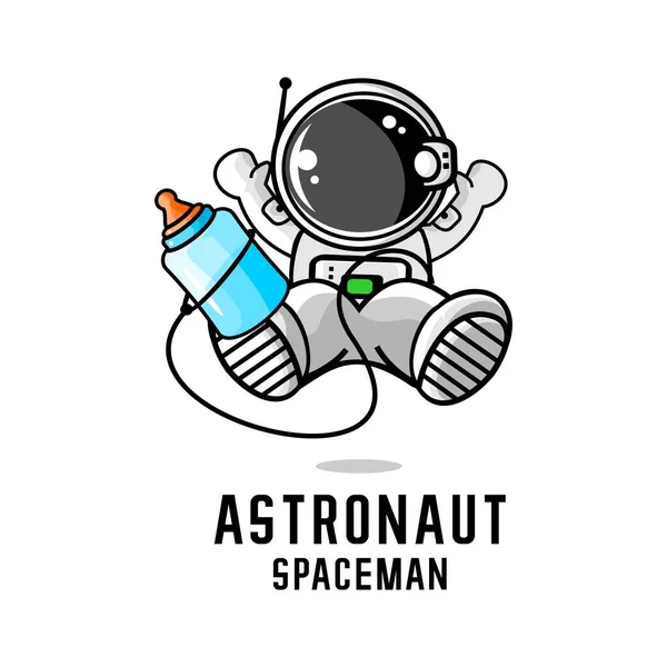 Little Boy Astronaut Vector Illustration Carrying Pacifier Bottle — Stock Vector