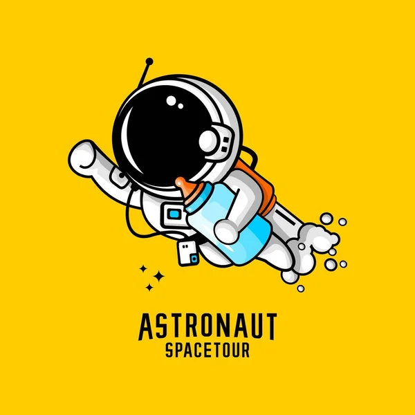 Kleiner Junge Astronauten Vektor Illustration Trägt Eine Schnullerflasche — Stockvektor