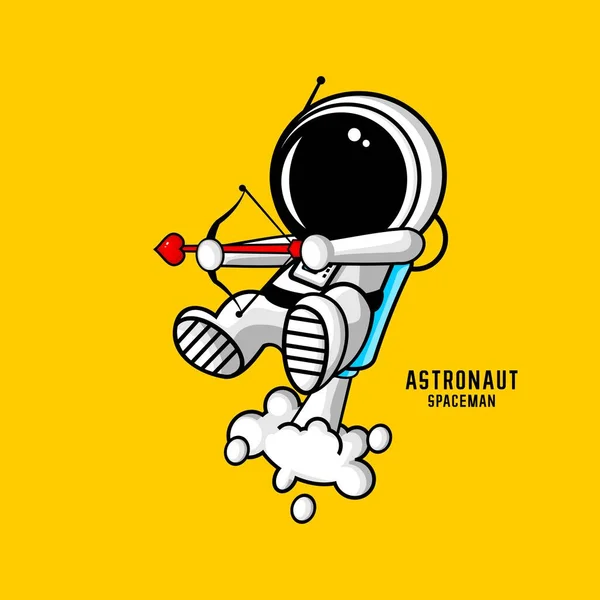 Ilustração Vetorial Astronauta Dos Desenhos Animados Carregando Arco Amor — Vetor de Stock