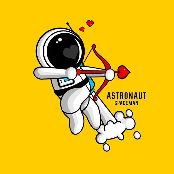 Ilustração Vetorial Astronauta Dos Desenhos Animados Carregando Arco Amor — Vetor de Stock