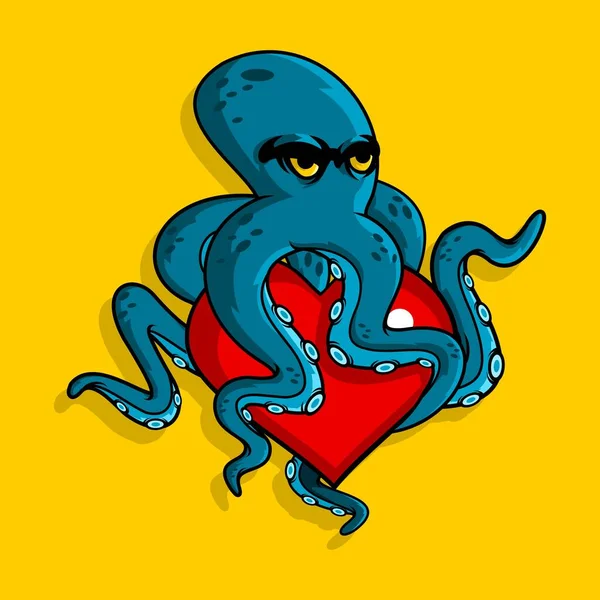 Vector Illustratie Van Octopus Liefde Teken Liefde Dag — Stockvector