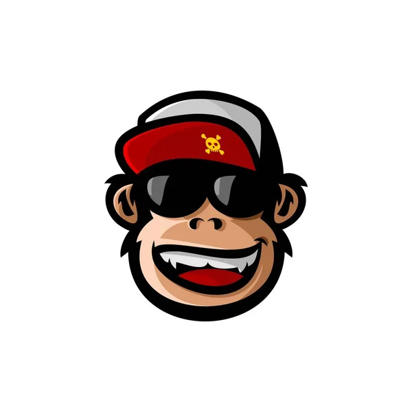サングラスをかけた帽子をかぶった猿のロゴのベクトルイラスト — ストックベクタ