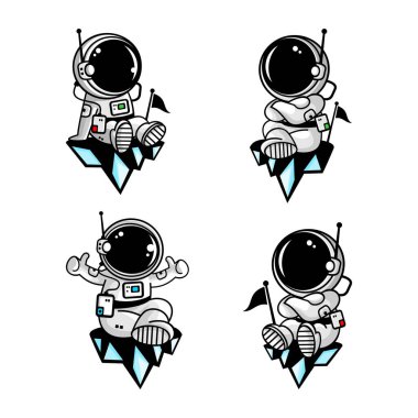 vector illustration of a child astronaut cartoon sitting relaxed on a space rock clipart