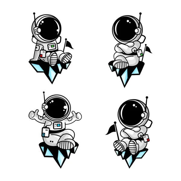 Vector Illustration Child Astronaut Cartoon Sitting Relaxed Space Rock — 스톡 벡터