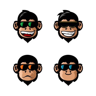 vector illustration of cute monkey face in glasses