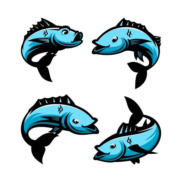 Vector Illustration Set Big Sea Fish Big Fish Vector — Vetor de Stock