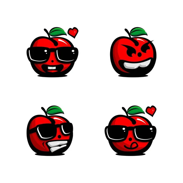 Vector Illustration Cute Apple Fruit Character Cartoon Red Apple Wearing — Stock vektor