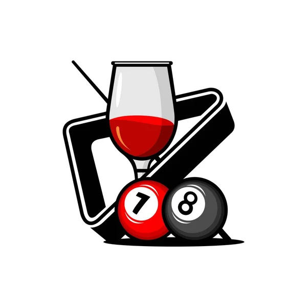 Vector Illustration Billiard Ball Glass Red Wine Billiard Stick —  Vetores de Stock