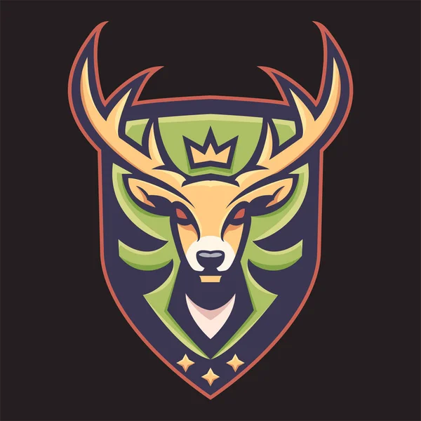 Deer King Three Star Shield Mascot Logo Concept Vector Illustration — Stock Vector