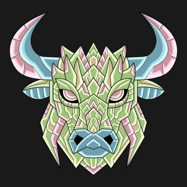 Soyut Renkli Süslü Boğa Çizgi Filmi Kavram Vektörü. Logo, Duvar Kağıdı, Banner, Arkaplan, Kart, Kitap İllüstrasyonu, Tişört Tasarımı, Etiket, Kapak, vb.