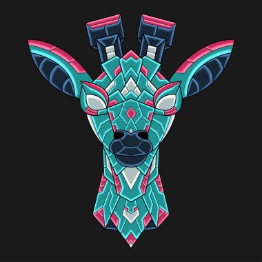 Soyut Renkli Süsleme Zürafa Çizgi Film Çizim Vektörü. Logo, Duvar Kağıdı, Banner, Arkaplan, Kart, Kitap İllüstrasyonu, Tişört Tasarımı, Etiket, Kapak, vb.