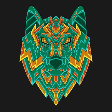 Soyut Renkli Süslü Karalama Sanatı Kurt Başlı Çizgi Film Çizim Vektörü. Logo, Duvar Kağıdı, Banner, Arkaplan, Kart, Kitap İllüstrasyonu, Tişört Tasarımı, Etiket, Kapak, vb.